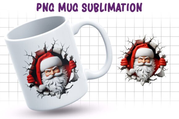 3D Christmas Mug Sublimation Santa PNG