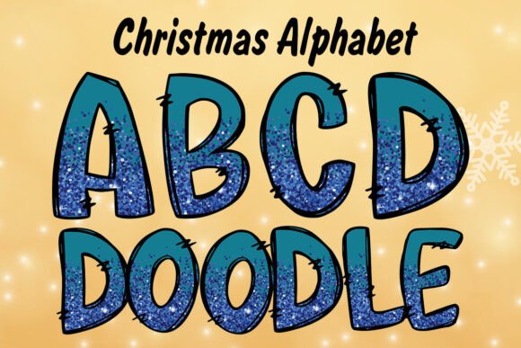 Blue Glitter Christmas Alphabet Png in Illustrations