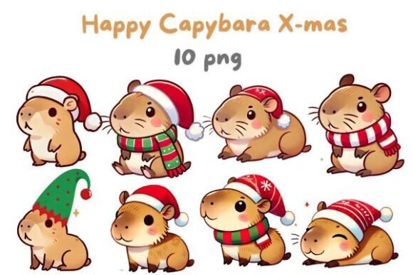 Capybara Christmas Clipart for Festive Illustrations