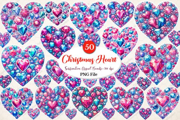 Christmas Heart Ornaments Clipart Bundle for Modern Illustrations