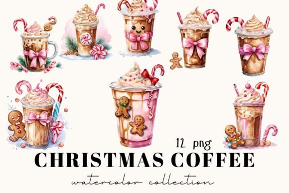 Christmas Ice Coffee, Christmas Drinks: Festive Illustrations for Branding