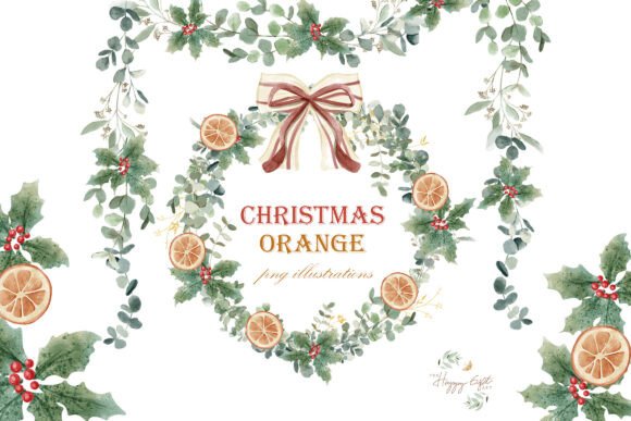 Christmas Oranges Watercolor Clipart for Branding and Illustrations