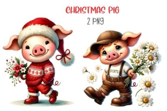 Christmas Pig Clipart Farm Life Clipart for Illustrations