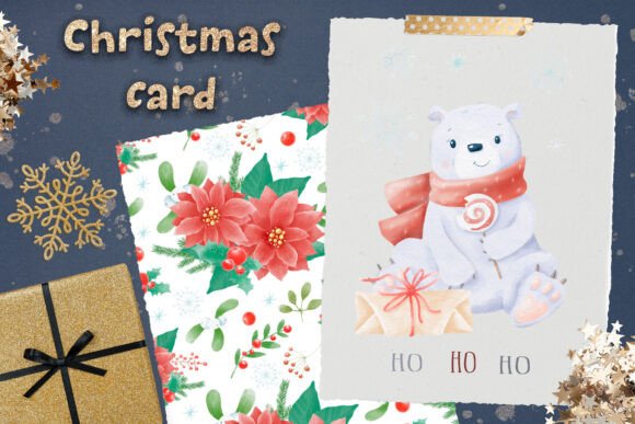 Christmas Polar Bear Postcard Png for Illustrations