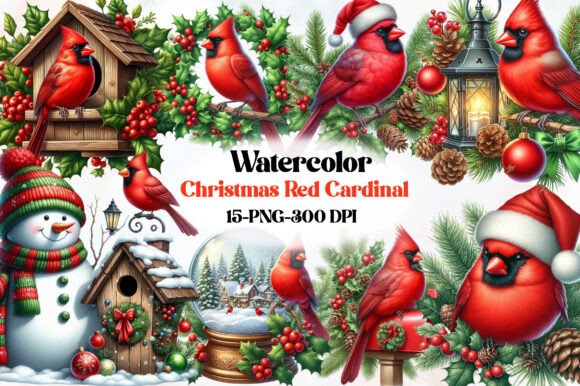 Christmas Red Cardinal Clipart for Modern Illustrations