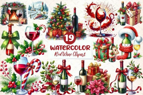 Christmas Red Wine Clipart