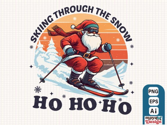 Christmas Santa Skiing Tshirt Design: A Fresh Take on Illustrations