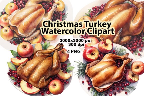 Christmas Turkey, Watercolor Clipart, PN: A Review for Crafters and Illustrations