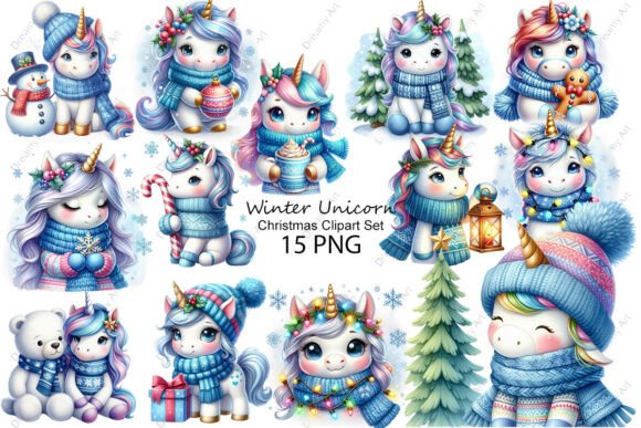 Christmas Winter Unicorn Clipart Set: A Designer’s Review for Illustrations
