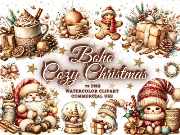Cozy Christmas Clipart - Boho Christmas