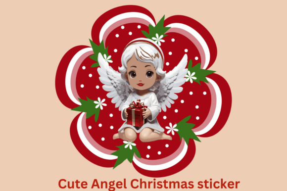 Cute Angel Christmas Vector Sticker for Illustrations