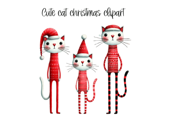 Cute Cat Christmas Clip Art for Holiday Illustrations