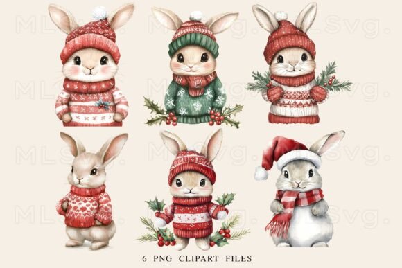 Cute Christmas Bunny PNG Bundle: Festive Illustrations for Local Brands