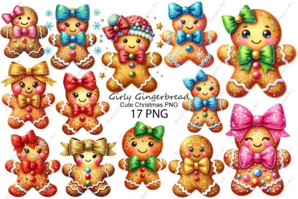 Cute Christmas Girly Gingerbread PNG for Illustrations