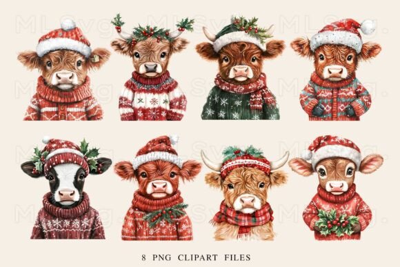 Cute Christmas Highland Cow PNG Bundle: A Designer's Review
