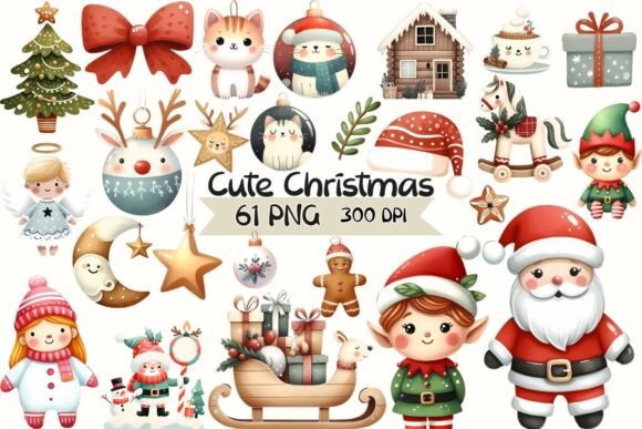 Cute Christmas Watercolor Cliparts for Illustrations