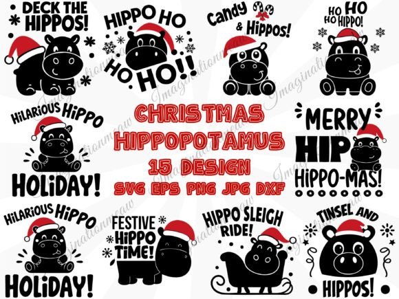 Funny Christmas Hippo SVG for Illustrations