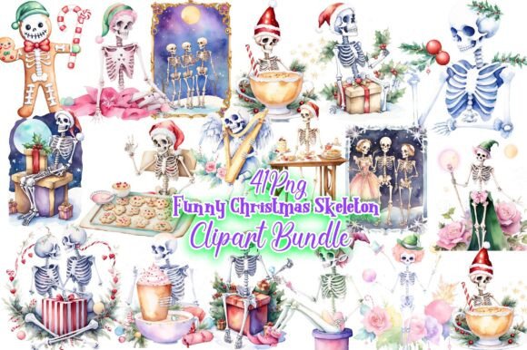 Funny Christmas Skeleton Clipart Bundle: Illustrations for Crafters