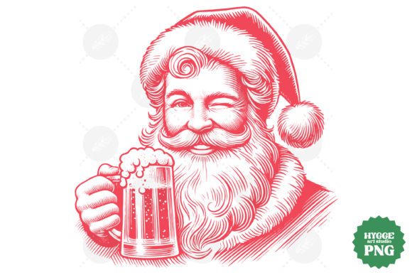 Funny Santa with Beer Vintage Christmas