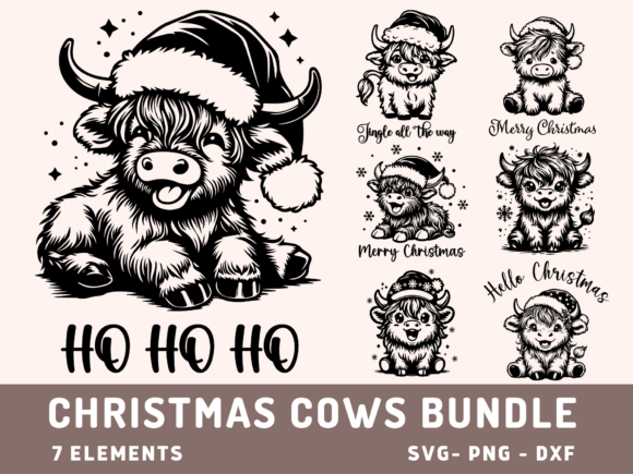 Highland Cow Christmas Svg Bundle: Festive Illustrations for Makers