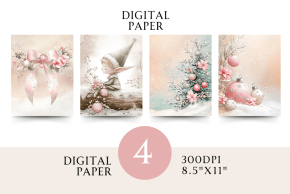 Pink Christmas Digital Paper JPG for Brand Illustrations