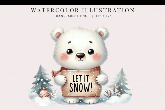 Polar Bear Christmas Clipart Let It Snow Illustrations