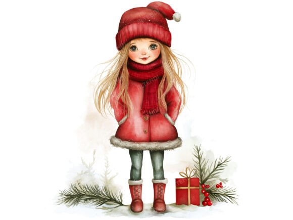 Quirky Christmas Girl Clipart for Seasonal Illustrations