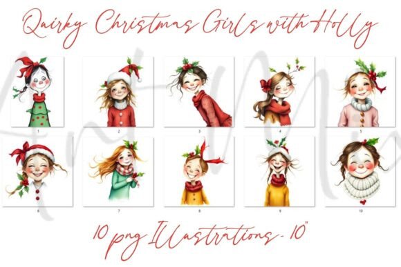 Quirky Christmas Girls with Holly Illustrations for Crafters