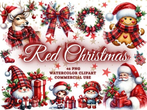 Red Christmas Clipart Bundle Png Bundle for Illustrations