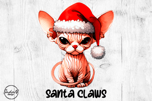 Santa Claws, Funny Christmas Cat Png for Illustrations