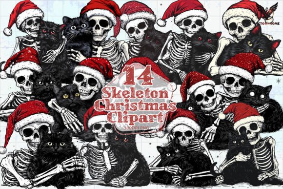 Skeleton Christmas Clipart PNG for Seasonal Illustrations