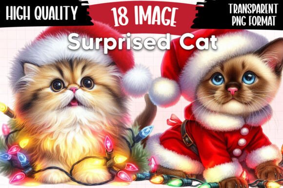 Surprised Cat Christmas Lights Clipart for Festive Illustrations