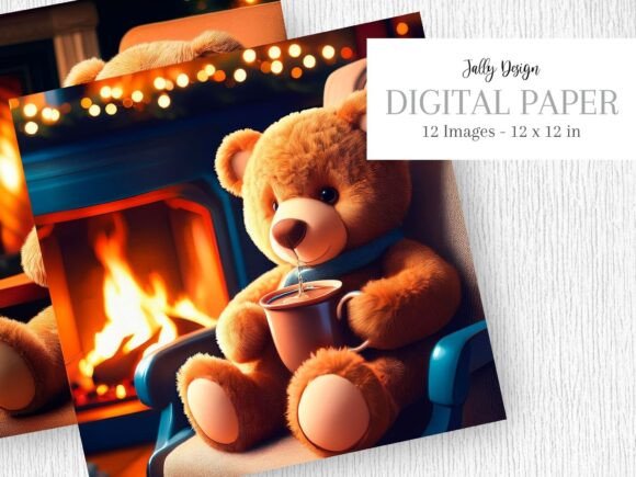 Teddy Bear Drinking Cocoa in Christmas Illustrations