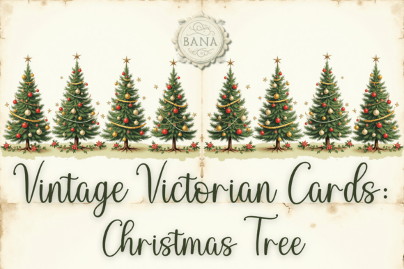 Vintage Victorian Cards Christmas Tree for Brand Illustrations