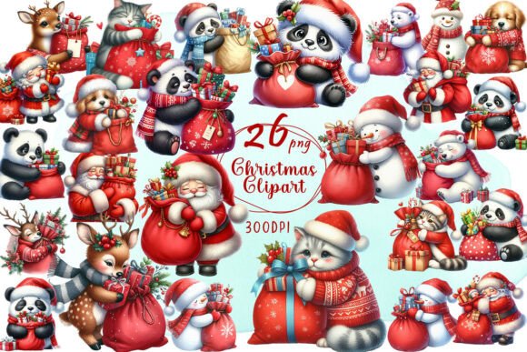Watercolor Animal Christmas Clipart for Modern Illustrations