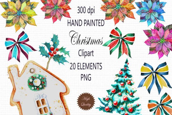 Watercolor Christmas Clipart Hand Drawn for Modern Illustrations