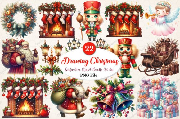 Watercolor Vintage Drawing Christmas PNG for Illustrations