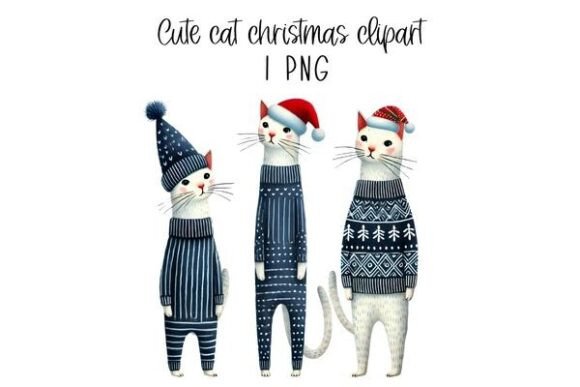 Whimsical Christmas Cat Clipart S1 for Modern Illustrations